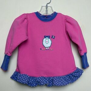 Gymboree VTG 90s Girls Pink Purple Back Snap Close Sweatshirt Ruffle Hem Sheep